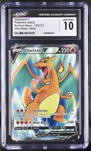 🔥🔥 CGC 10 ENGLISH Charizard V 153/172 Brilliant Stars 2022 Pokemon Card