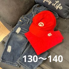 Mario Cosplay Set Hat Tshirt Overalls Kids 140cm Red Denim Japan