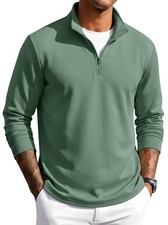 Dark Green Small Quarter Zip Pullover Sweatshirt for Men - Long Sleeve Mock Neck