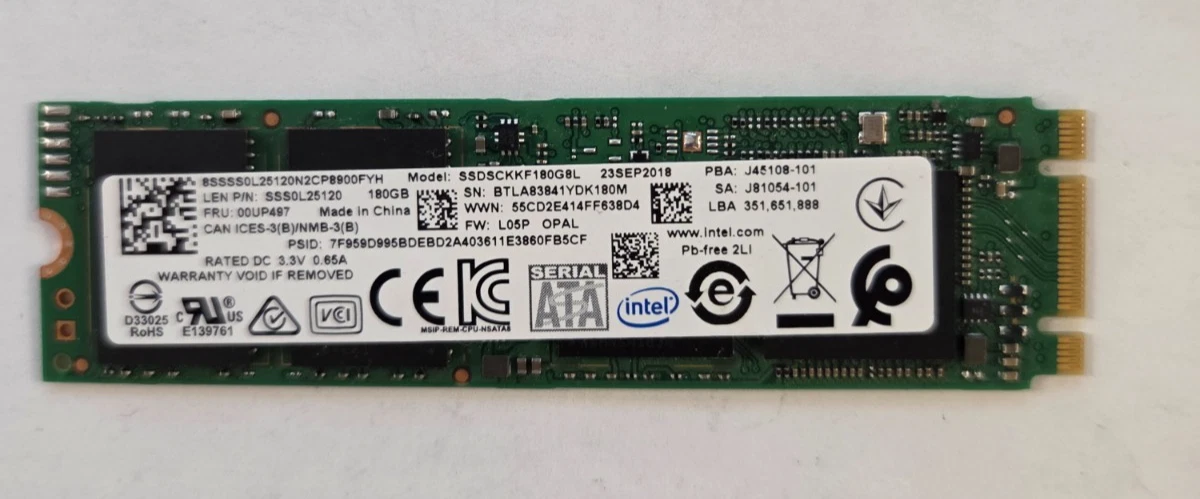 Intel M.2 Interface 180 GB Storage Capacity Solid State Drives for