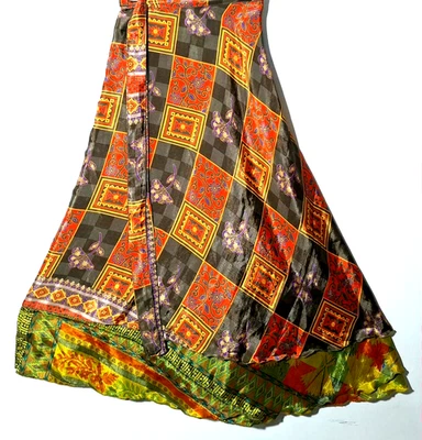 Incredible-art Vintage Silk Sari Magic Wrap Skirt Reversible Hippie Sarong - Image 1 of 4