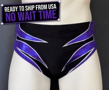 Pro Wrestling Gear Trunks Black Purple Metallic Silver Outline Sz M 34-36  USA