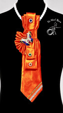 The Wheel Alana Orange Satin Designer Tie w/ Rhinestone Butterfly Brooch