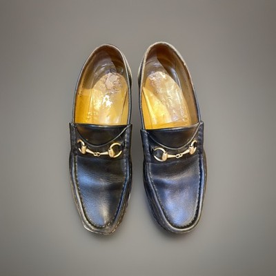 Vintage Classic Mens Gucci Black Horse Bit Loafers Leather Sole 10 D Italy