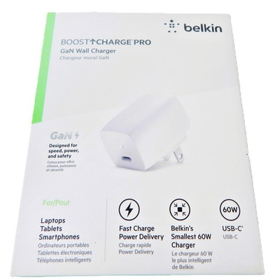 Belkin BoostCharge Pro 60W GaN USB-C Wall Charger Fast PD White - New - WCH002