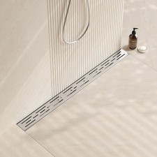 32 Inch Rectangular Linear Shower Drain with Brick Pattern Grate, Brushed 304...