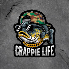 Crappie Sticker Vinyl Decal Life Fish Wearing Hat Sunglasses Chain Cool Fishing