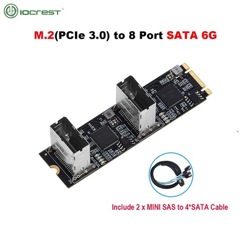 Tarjeta controladora M.2 PCIe3.0 a 8 puertos SATA 6G llave B/M con 2 mini interfaz SAS - Imagen 1 de 6