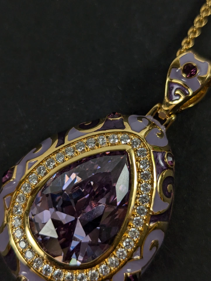 Lauren G Adams Necklace Purple Stone Teardrop Pendant Enamel Rhinestone Ornate - Image 4 of 4