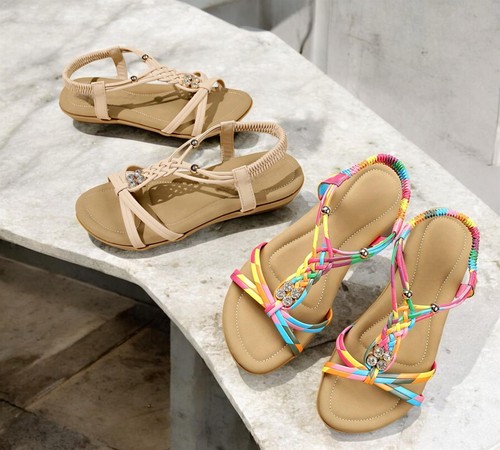 Sandali donna piatti ecopelle punta aperta elasticizzati slingback casual estivi sandalo - Foto 2 di 11