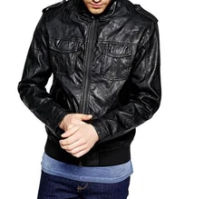New Men Bomber Genuine Lambskin Black Motorcycle Leather Jacket XS-2XL FB146
