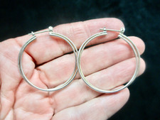 Vintage 1990's Silver Tone Large Hoop Thin Pierced Earrings