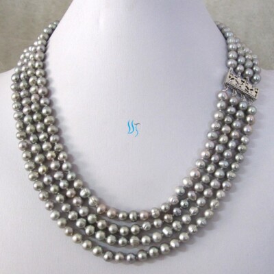 18-21“ 5-7mm Silver Gray 4Row Freshwater Pearl Necklace