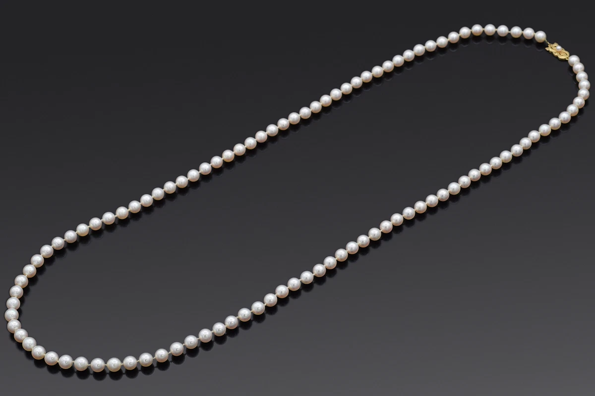 Estate Mikimoto 7.5 8.0 mm Pearl 18K Yellow Gold Beaded Strand Necklace 36Inches