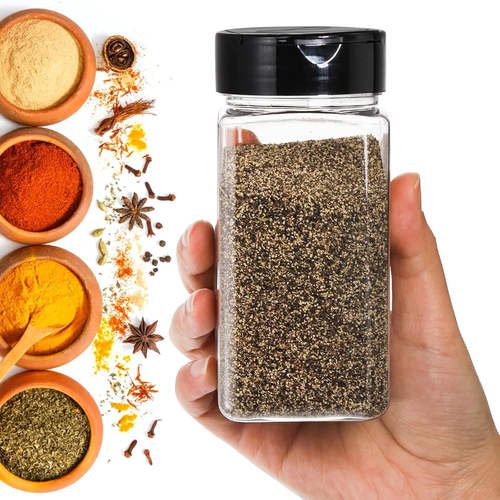 16 Pack 9 Oz Plastic Spice Jars with Black Cap, Plastic Spice Bottles Empty Seas - Picture 5 of 7