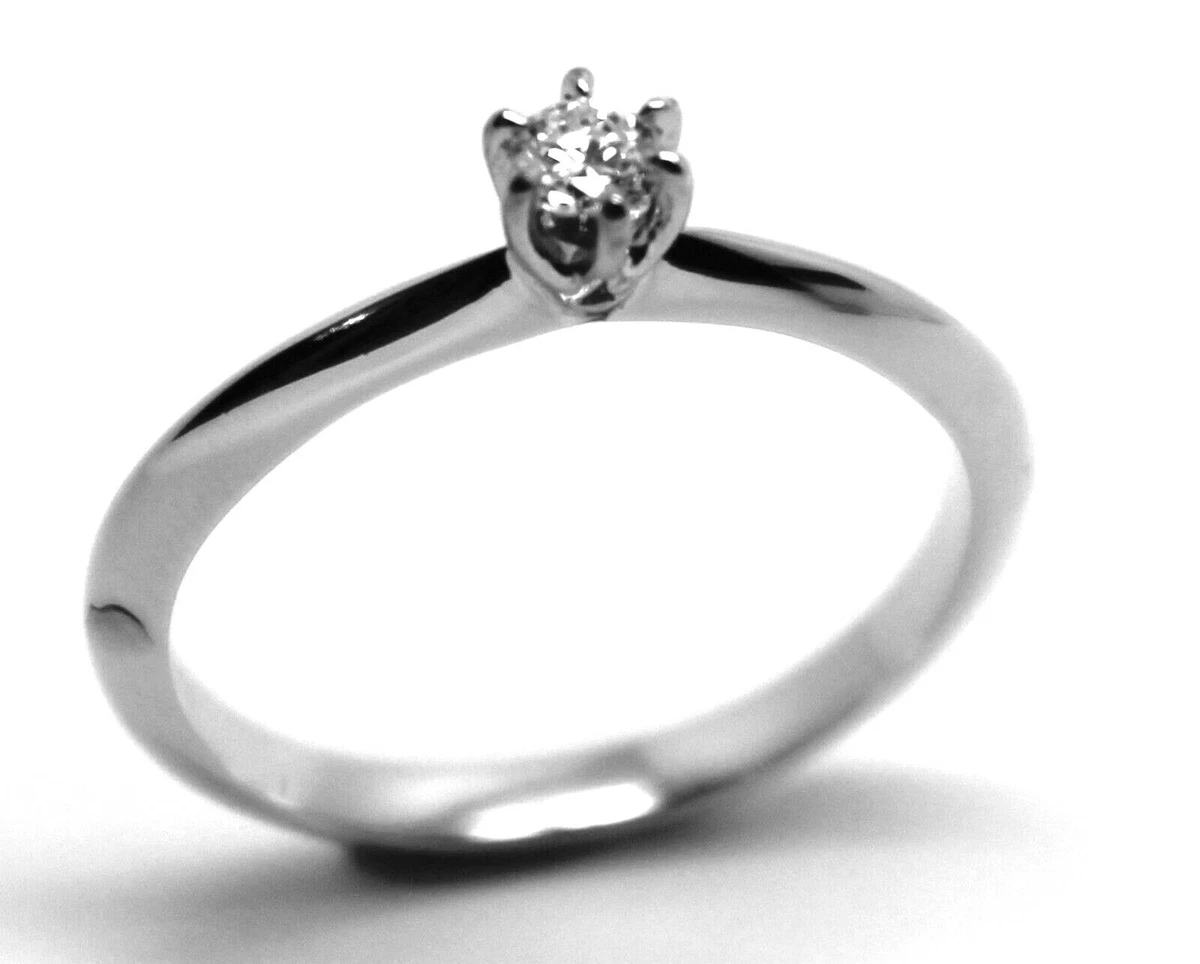 GENUINE NEW Solitaire .10 carat Round Diamond Ring 18K 18ct 750 WHITE Gold