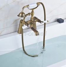 Antique Brass Deck Mounted Bath Clawfoot Tub Mixer Tap Faucet Hand Shower aan021