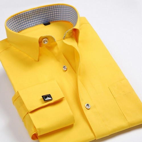 Mens Dress Shirts French Cuff White Collar Formal Business Camisas Slim Shirts - Picture 11 of 23