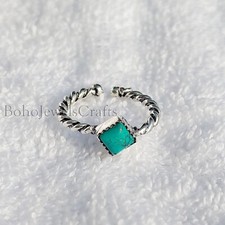 Blue Turquoise Rings 925 Sterling Silver Handmade Bohemian Women's Jewelry B 409