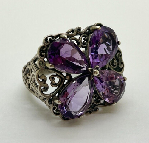 Ross Simons Sterling Amethyst Flower Filigree Ring