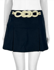 Gucci dark navy mini pleated skirt with leather detail - size 42IT S 