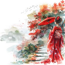 Deko Bild Geisha Japan Landschaft Wandbild Wanddeko Dekofliese Wandfliese Kachel
