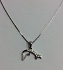 REAL STERLING SILVER 0.10ct Diamond Dolphin Pendant & 20" Chain NECKLACE 3g