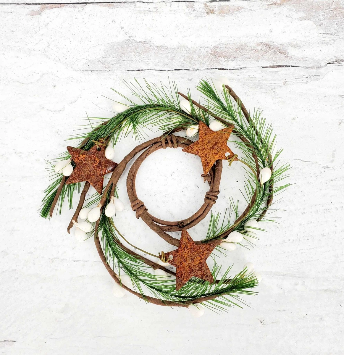 Winter Evergreen White Berry Pip Taper Candle Ring 1.5