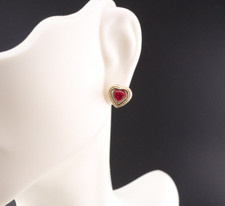 Women's 14k Gold Heart Pink CZ Stud Earrings with Secure Screw Backing Jewelry