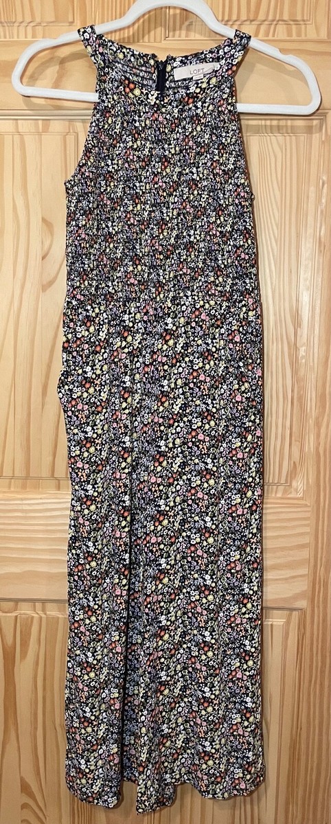Loft Ditsy Floral Jumpsuit Women's Size Petite 00 Smocked 90s Y2K