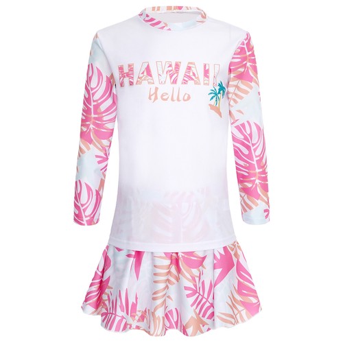 Kids Girls Beachwear Training Swimsuit Long Sleeve Swimwear Holiday Rash Guard - Picture 8 of 17