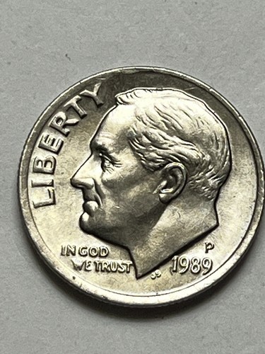 1989 P Off Centered Roosevelt Dime Nice Broadstrike Error Lot M143 - Picture 2 of 12