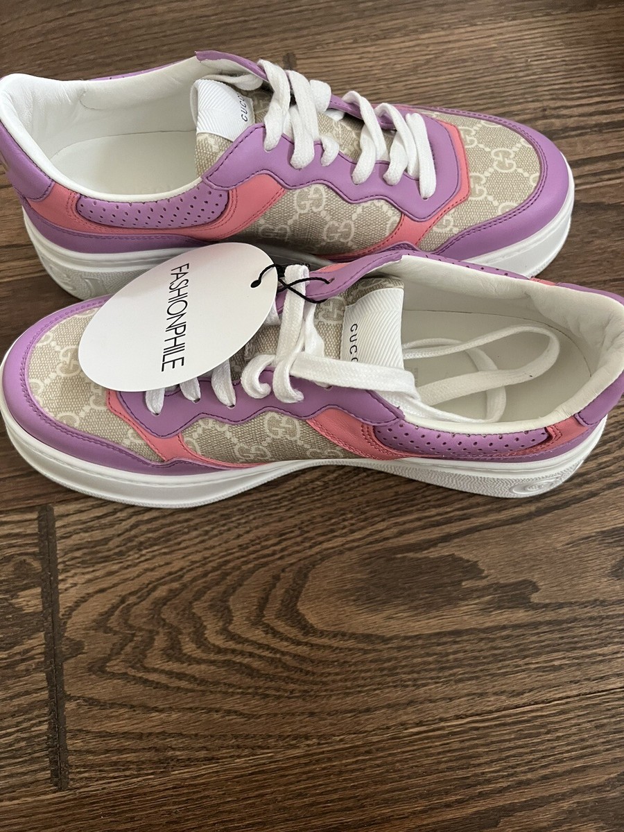Gucci GG Premium Women Chunky Platform Sneakers White Purple Pink 39EU