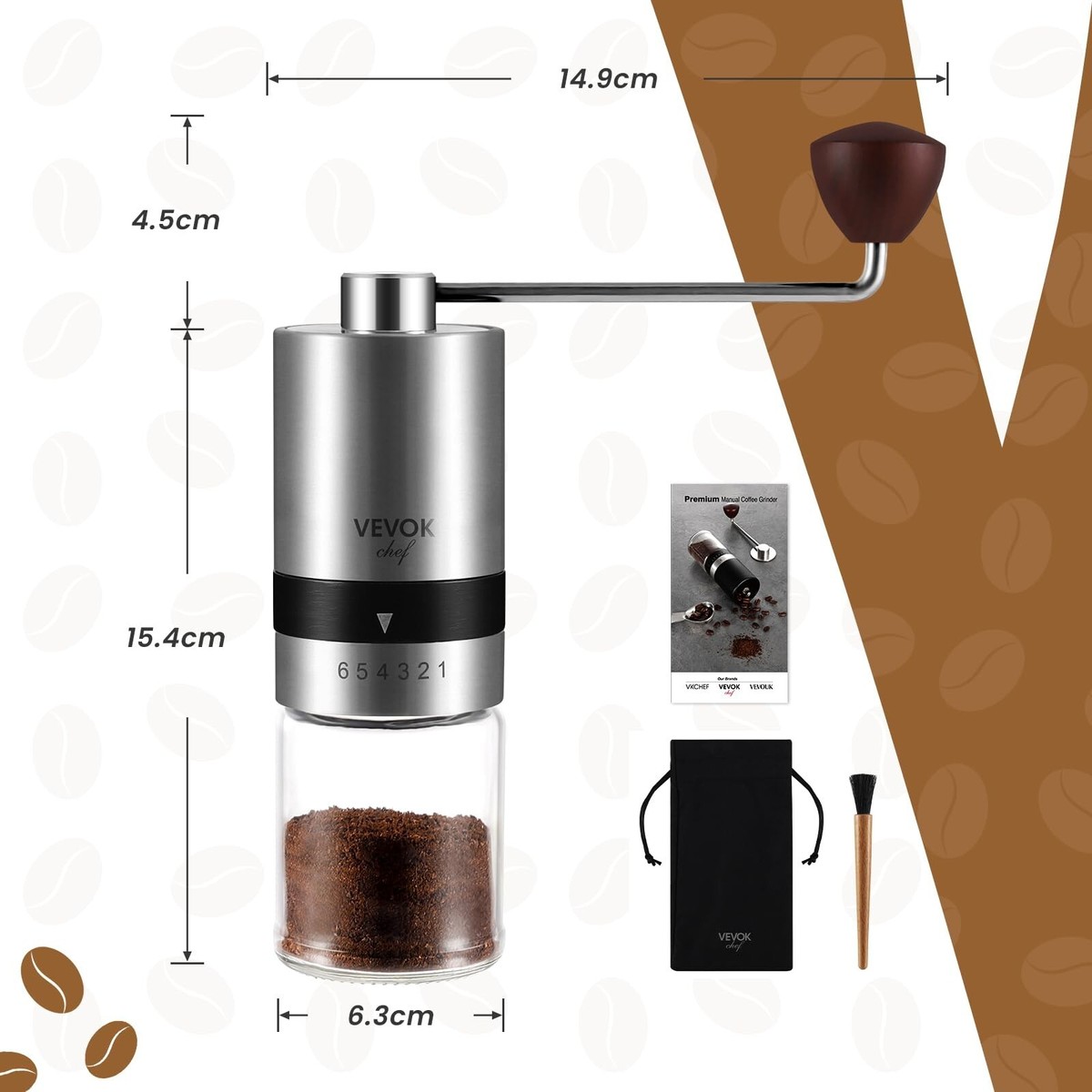 Vevok Chef Sliver Manual Burr Coffee Grinder, Coarseness