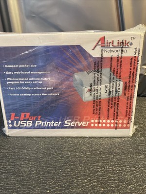 GENUINE NEW SEALED AIRLINKPLUS NETWORKING 1 PORT USB PRINTER SERVER APSUSB1 