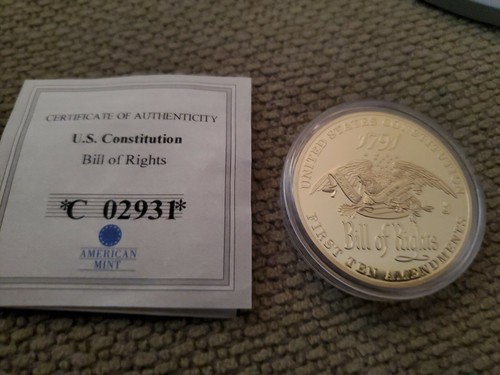THE BILL OF RIGHTS FIRST AMENDMENT COMMEMORATIVE COIN PROOF w Cert of Auth - Picture 2 of 2