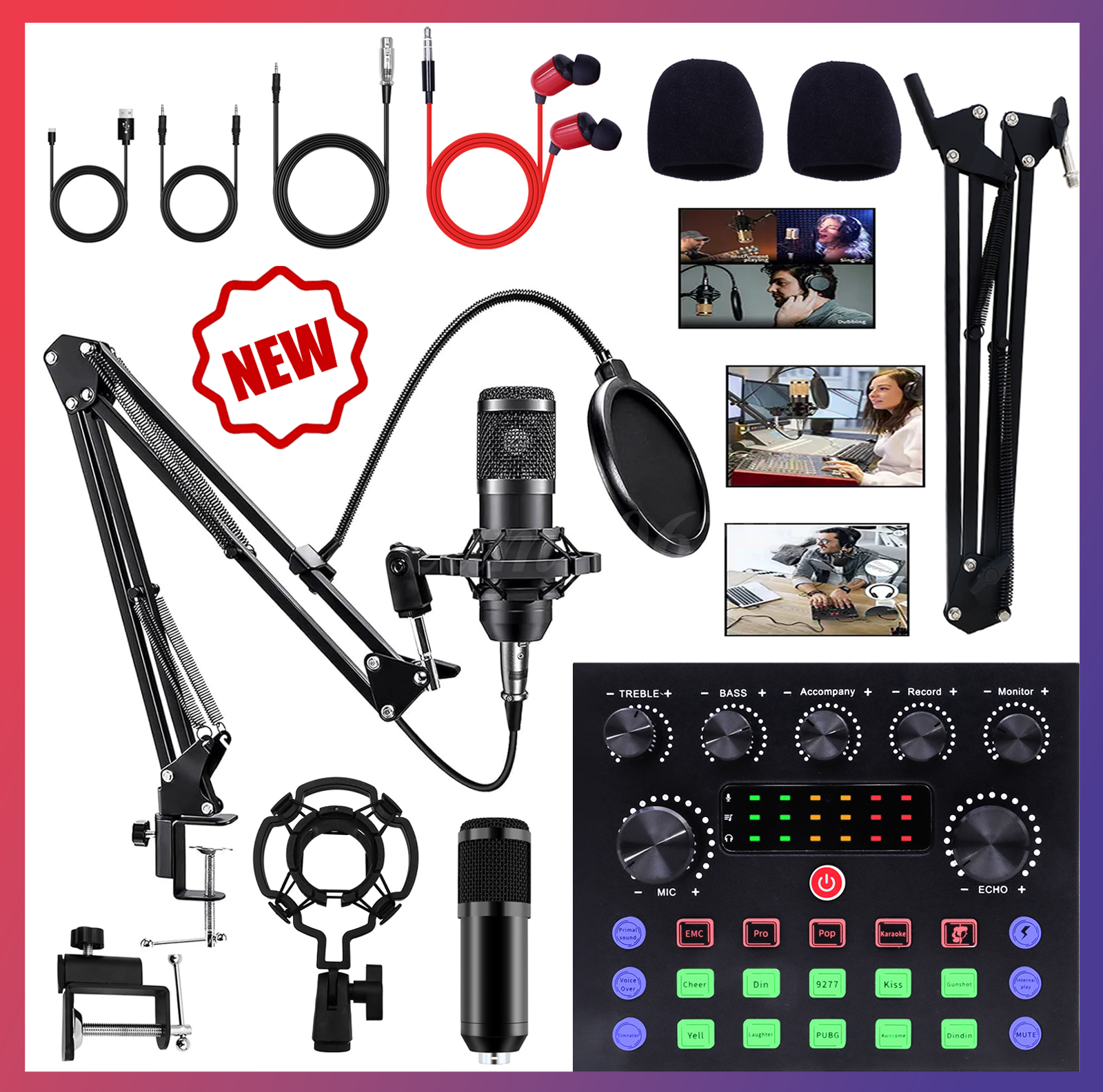 Headset Studio Recording Kit Podcast Mixer Equipment Condenser Microphone Set-image