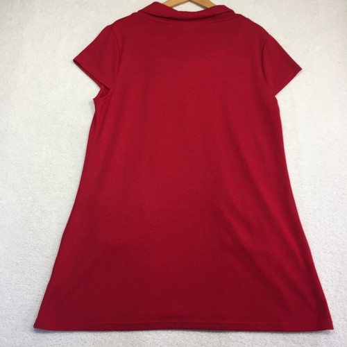 CAROLINE MORGAN Top Knit Tunic Style Size 18 Red Plum Button Detail Cap Sleeve - Picture 9 of 11