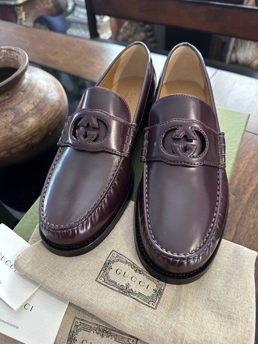 Gucci Kaveh Loafers Dark Ruby Leather Interlocking GG Men's Gucci Kaveh Loafers Dark Ruby Leather Interlocking GG Men's