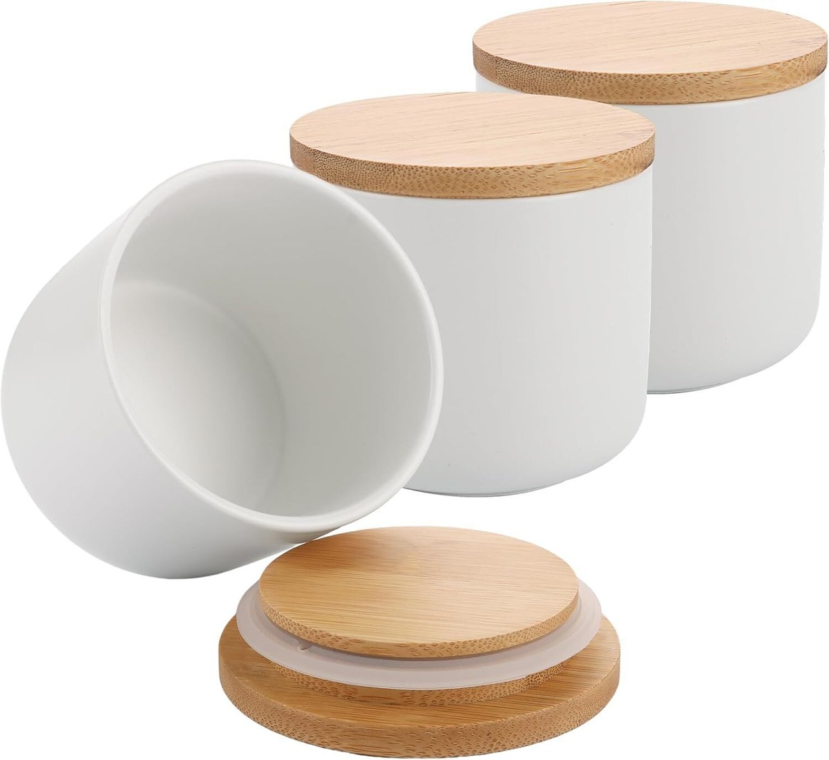 MEIDIV Set of Tea Sugar Coffee Canisters White, Ceramic Tea