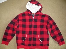 FUN Lands End red black plaid lumberjack zip-up hooded sweatshirt boys xl 18-20