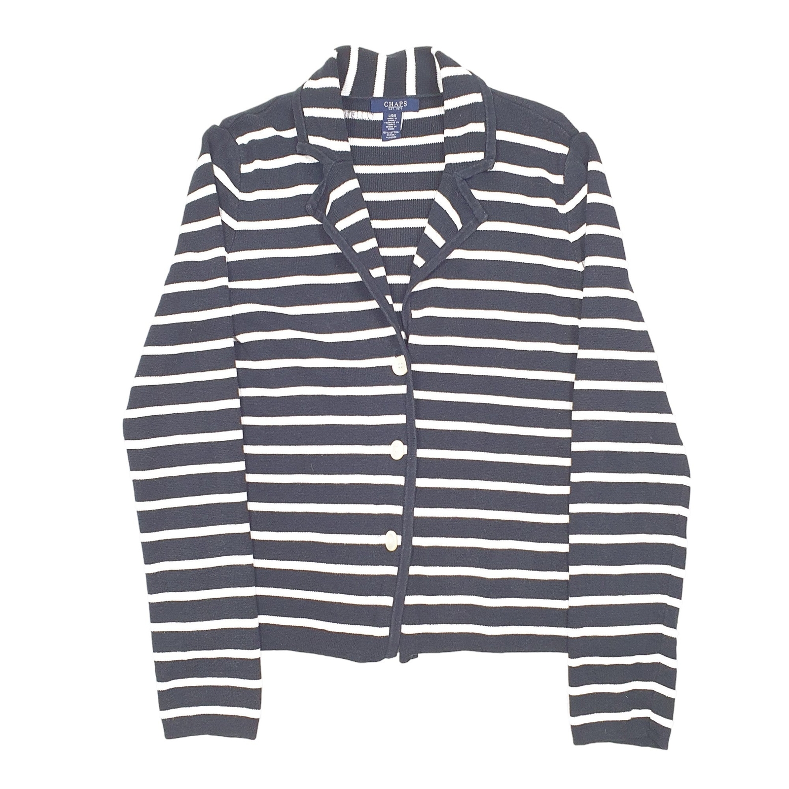 RALPH LAUREN V Neck Knit Cardigan Nautical Stripe Jumper Sweatshirt L