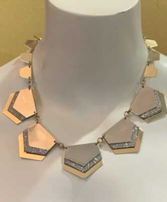 Express Chevron Statement Halskette Silber Glitzer goldfarben 18 Zoll
