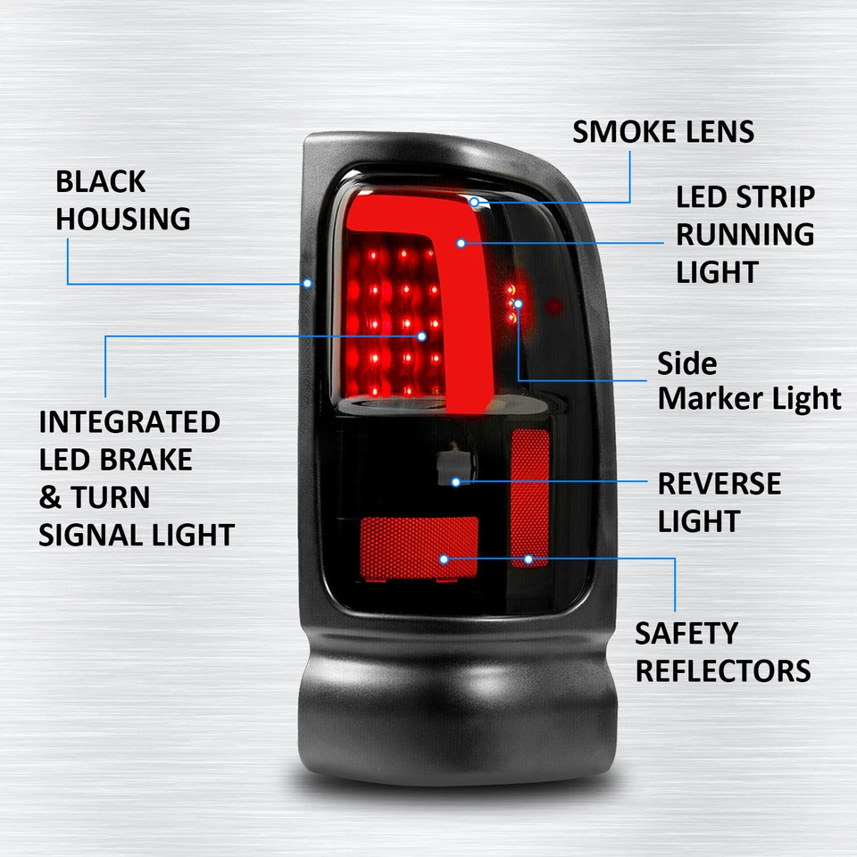 Пара красных светодиодных ламп задних фонарей для Dodge Ram 1500 94-02 2500 3500 1994-2001 годов выпуска - Изображение 2 из 4