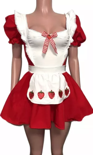 Viral Strawberry Shortcake Leg Avenue Red Trashy Country Girl Dress Coquette Y2K