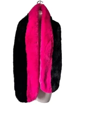 ECHO Faux Fur Scarf Neck Warmer Pink Black Two Tone Pull Through Soft Warm