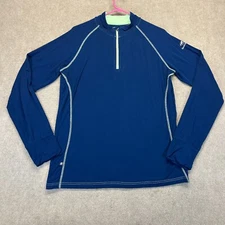 EQology SmartPak 1/4 Zip Pullover Fits Women's Large Blue Bamboo Tencel Blend