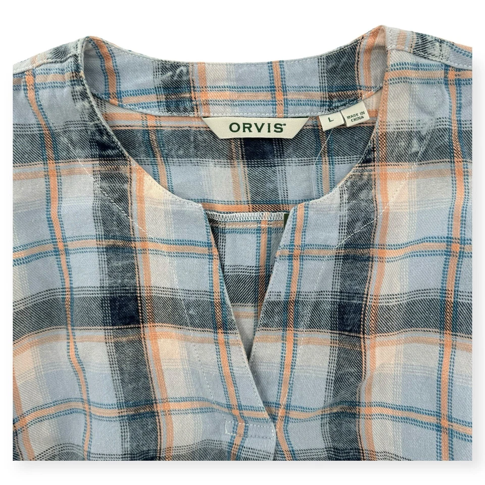 Vestido Orvis para mujer grande azul a cuadros algodón con corbata manga corta NUEVO Foto 3 de 4