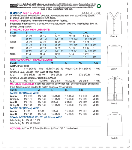 Kwik Sew Pattern K4257 | Mens Lined Vest & Waistcoat | Sizes S M L XL & XXL - Picture 3 of 3