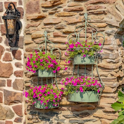 Set of 2 Dual Wall Hanging Iron Basket Planters ''Copenhagen 1843'' Color Option